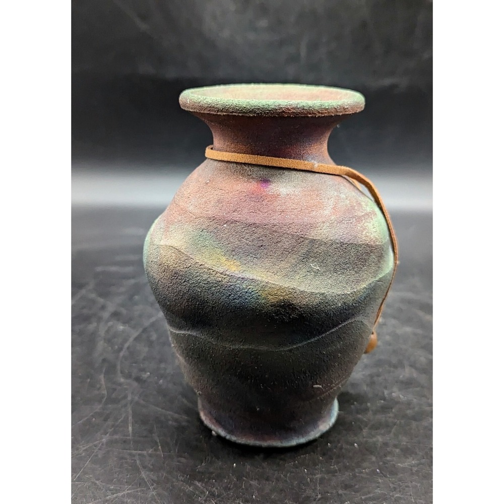 Vintage Handmade Studio Art Pottery Copper Matte Raku Glaze Vase 5.5"